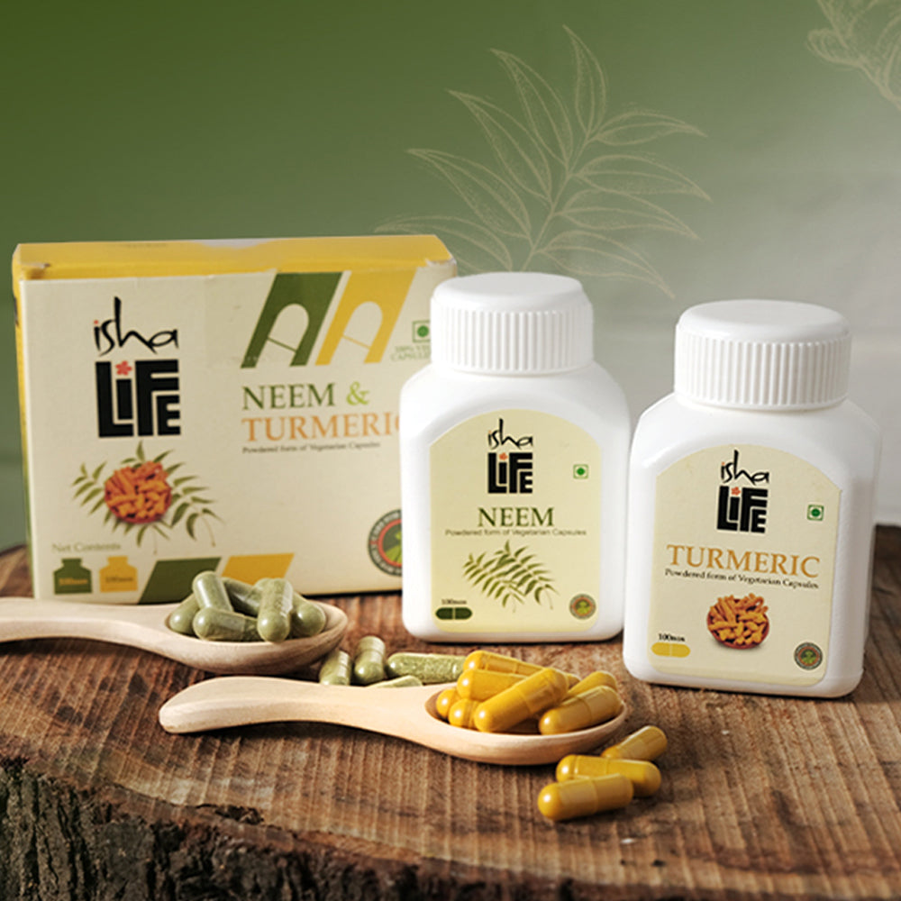 Combo pack. Neem and Turmeric powder in veg capsules.