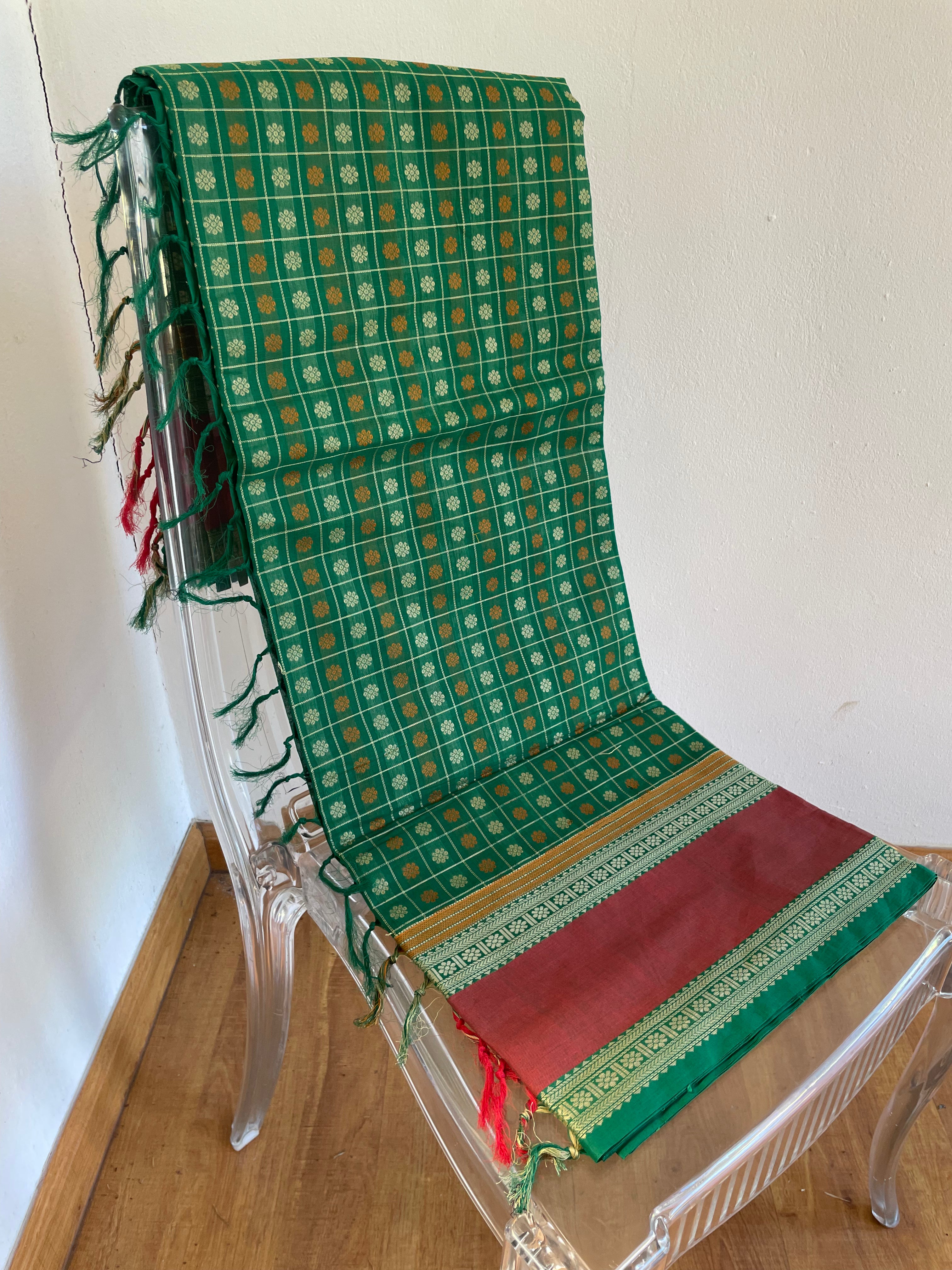 Green with Red Border Energised Saree