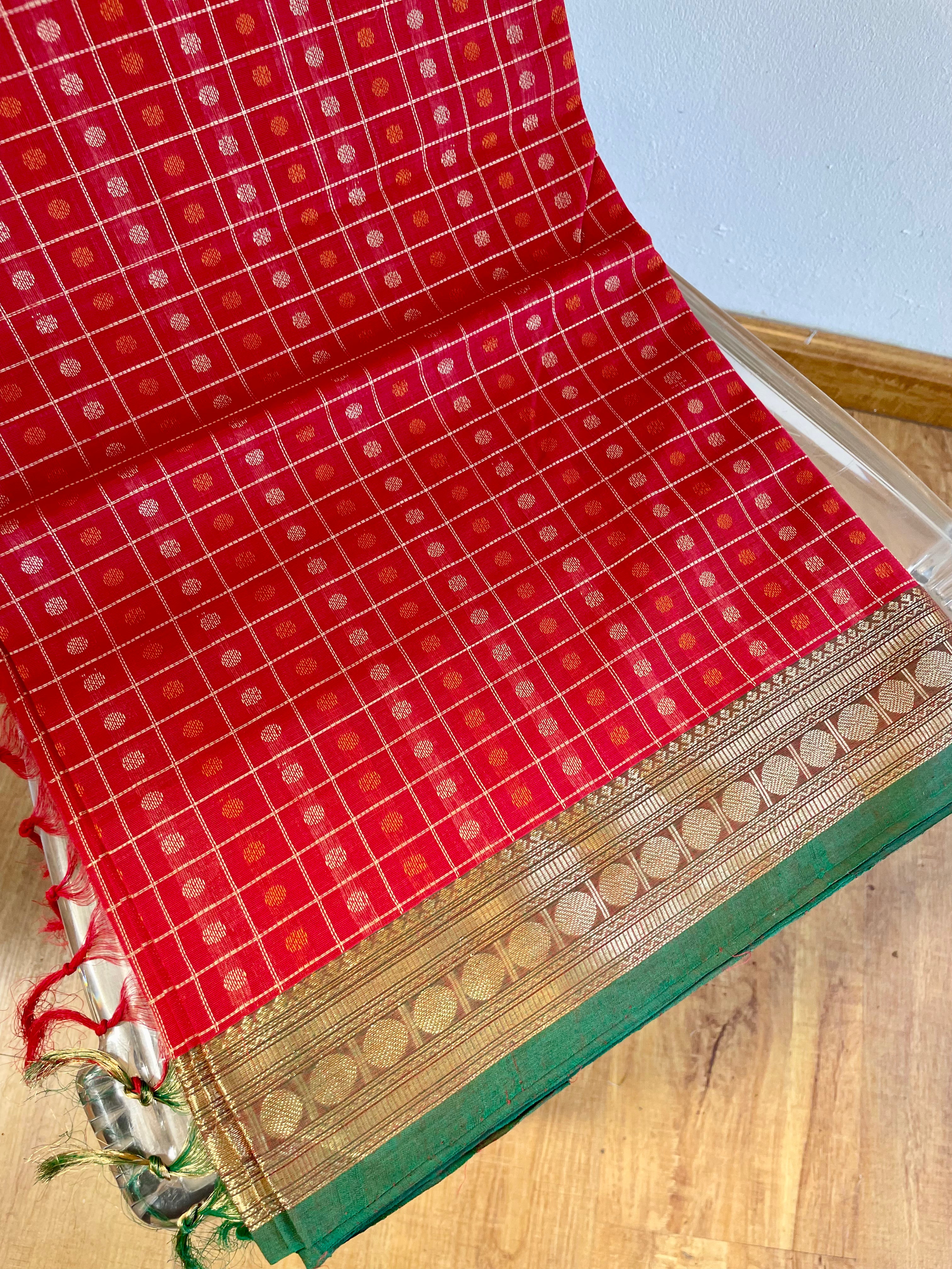 Red with Green Border Energized Saree