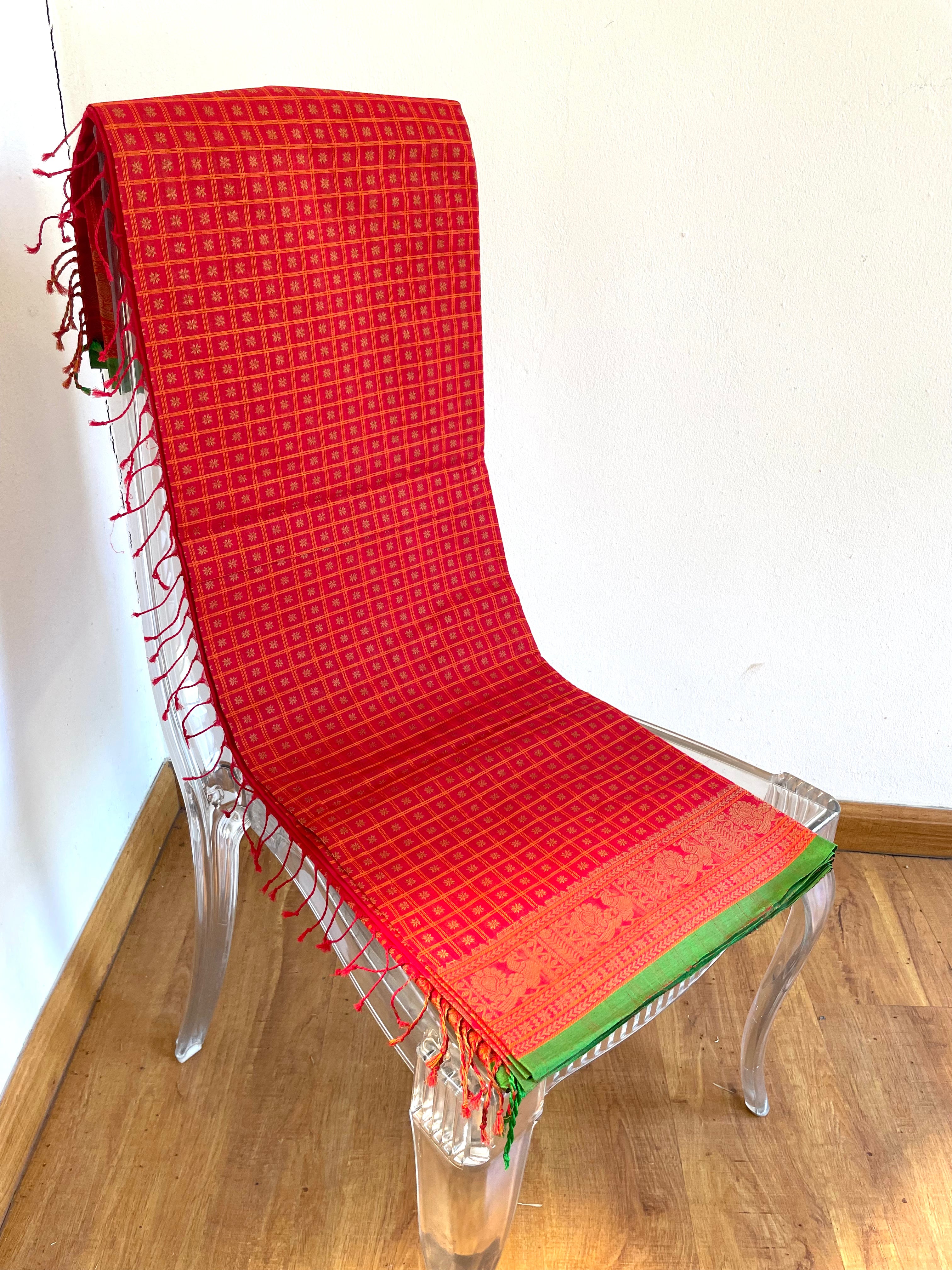 Red with Green Border Energised Saree