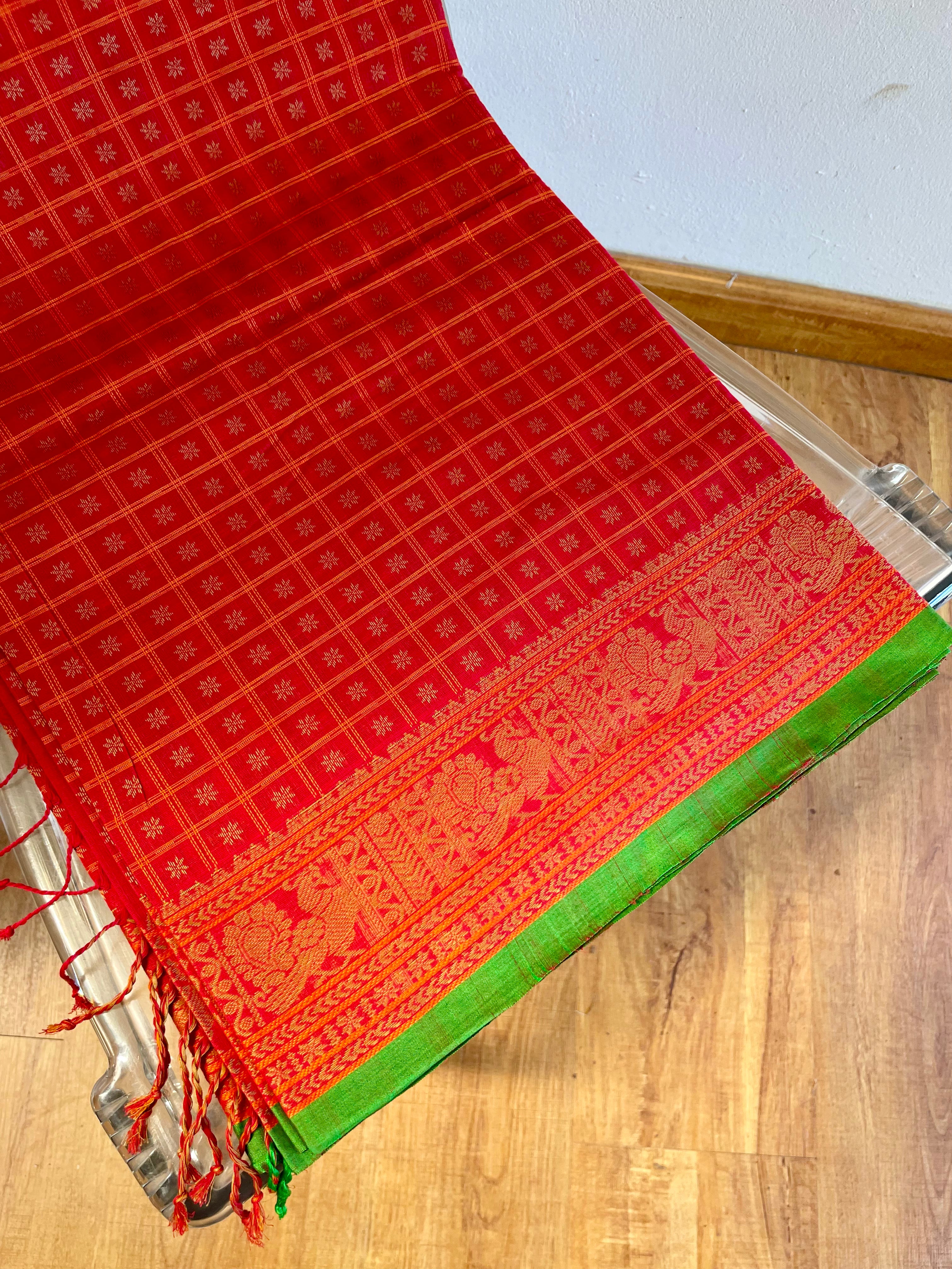 Red with Green Border Energised Saree