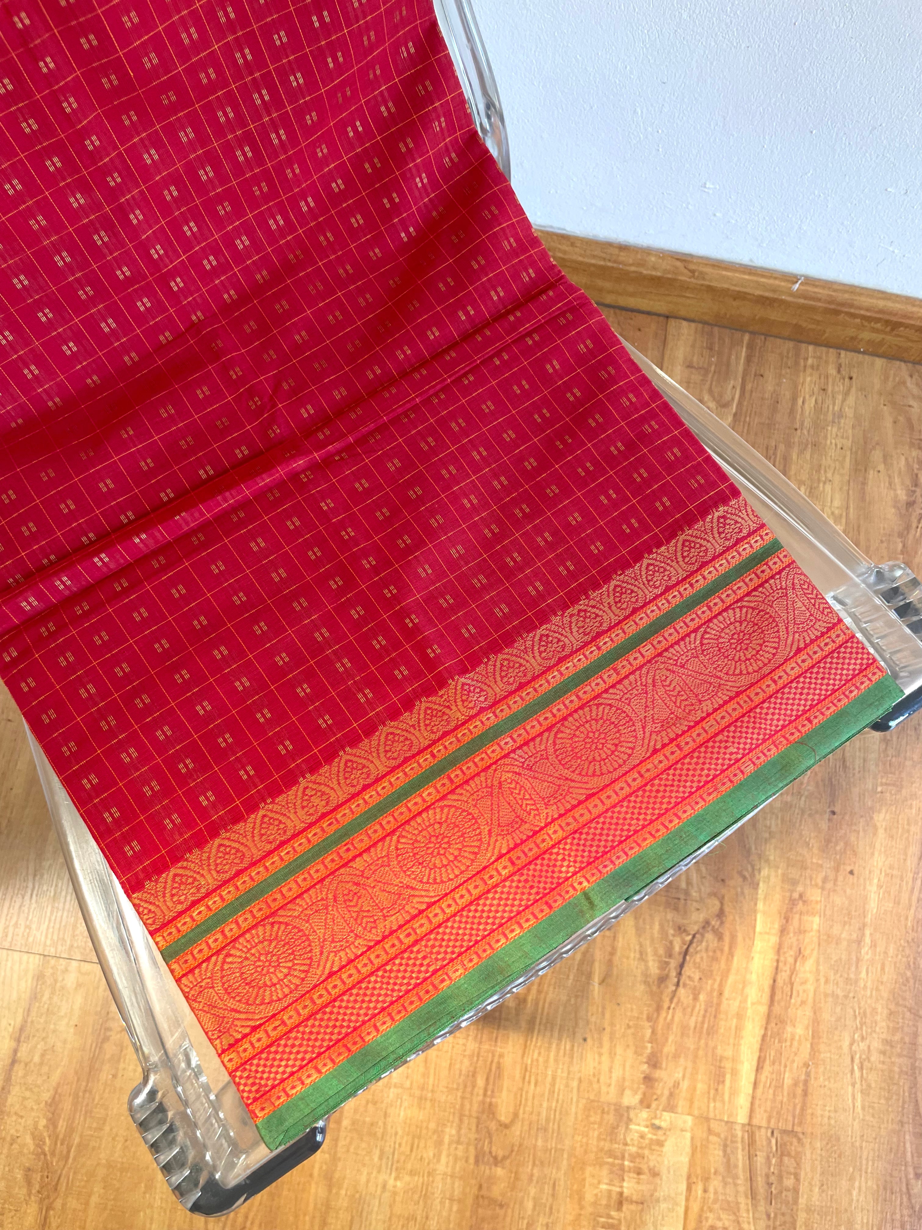 Red with Green Border Energised Saree