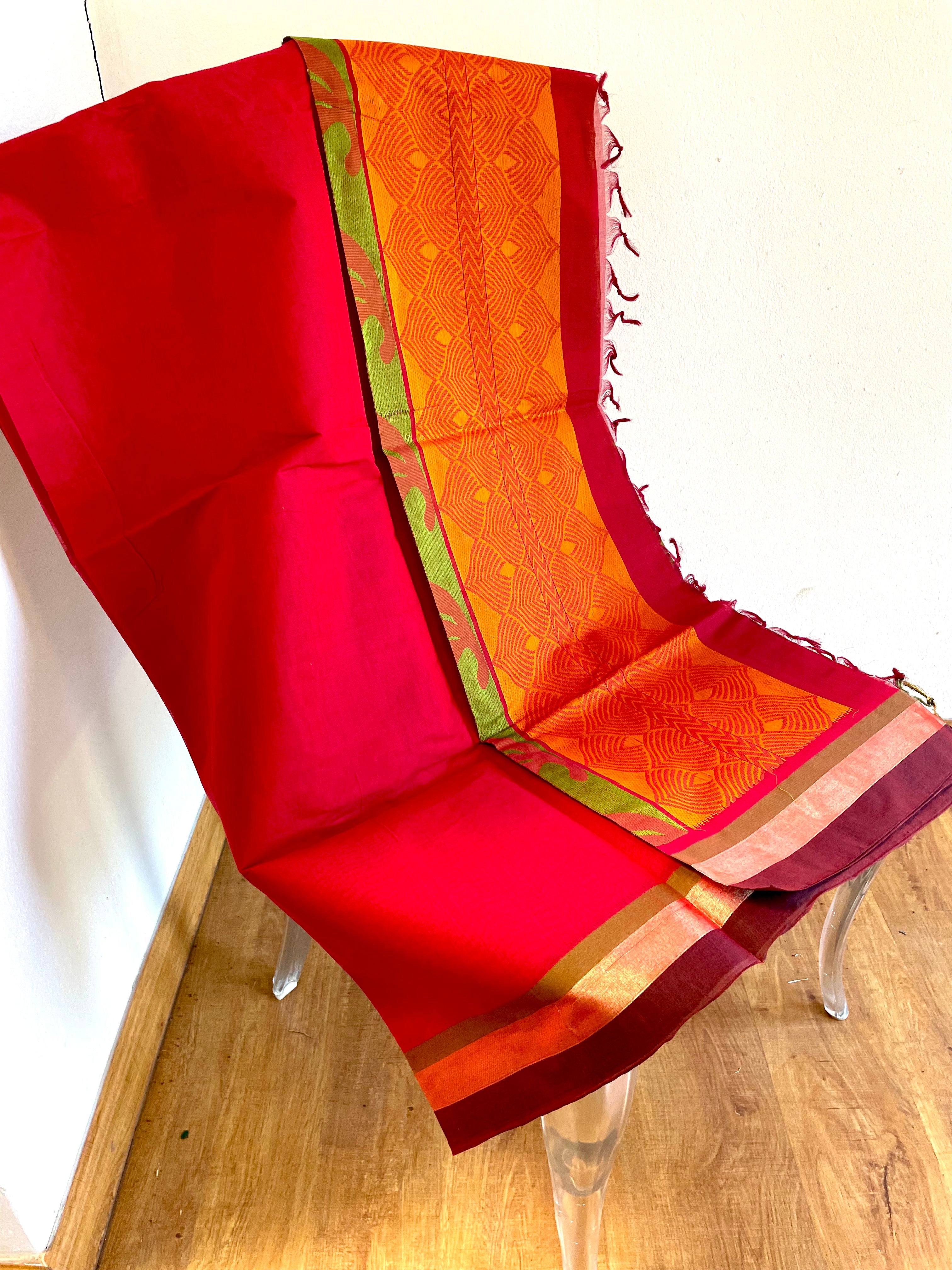 Red, Gold & Orange Energised Saree