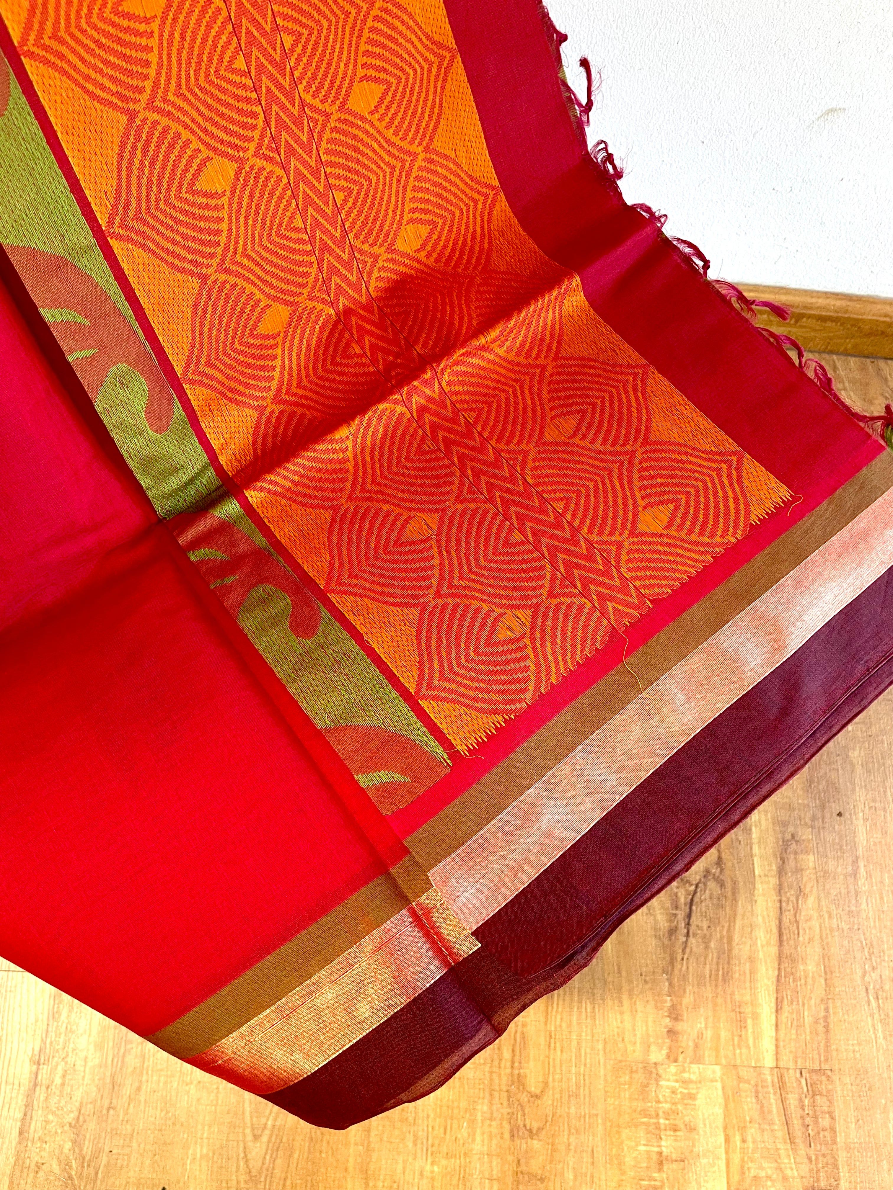 Red, Gold & Orange Energised Saree