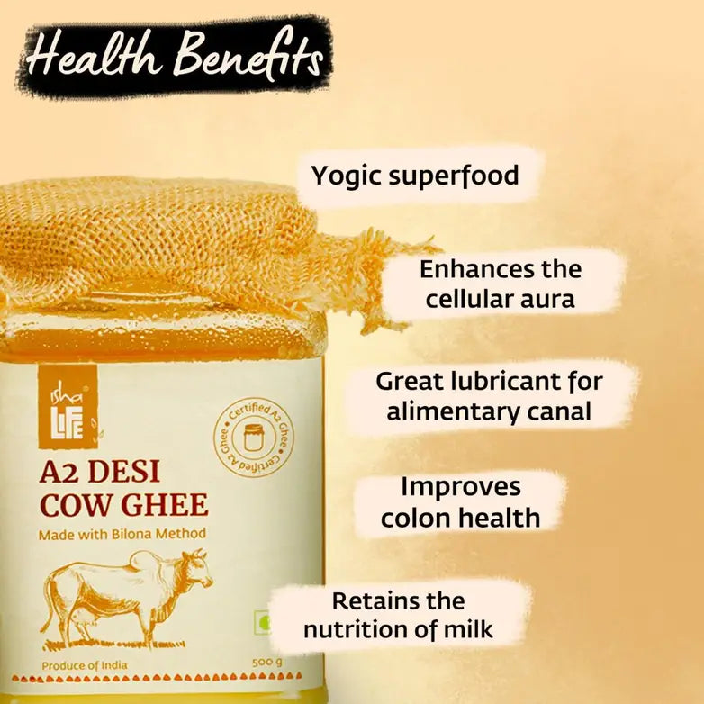 Pure A2 Desi Cow Ghee(250gm). Made traditionally from curd. Made from grass-fed free grazing desi cows' milk. Extracted using non-exploitative methods. Bilona ghee