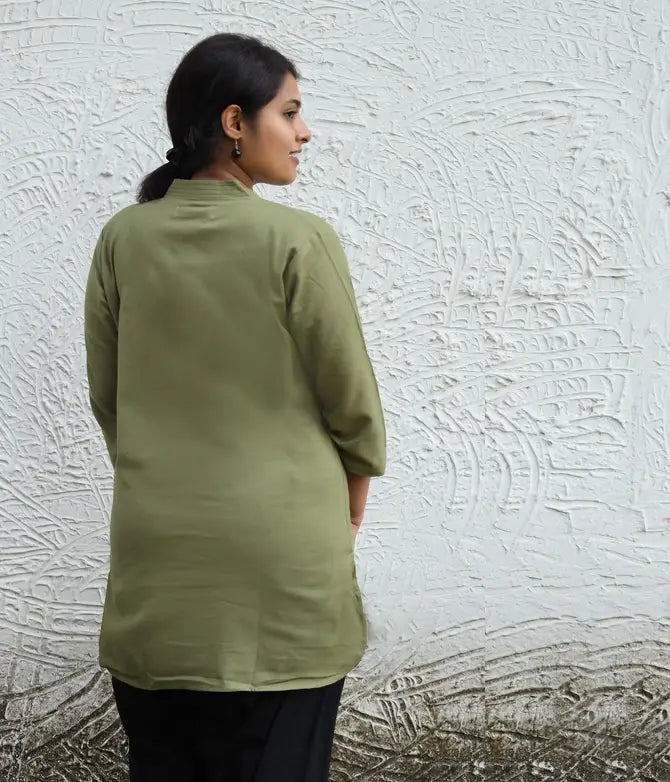 Organic Women's 3/4th Sleeve Aum Kurta - Fern Green