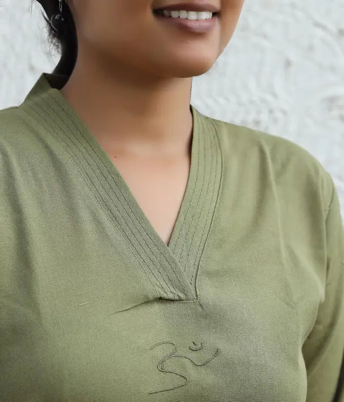 Organic Women's 3/4th Sleeve Aum Kurta - Fern Green