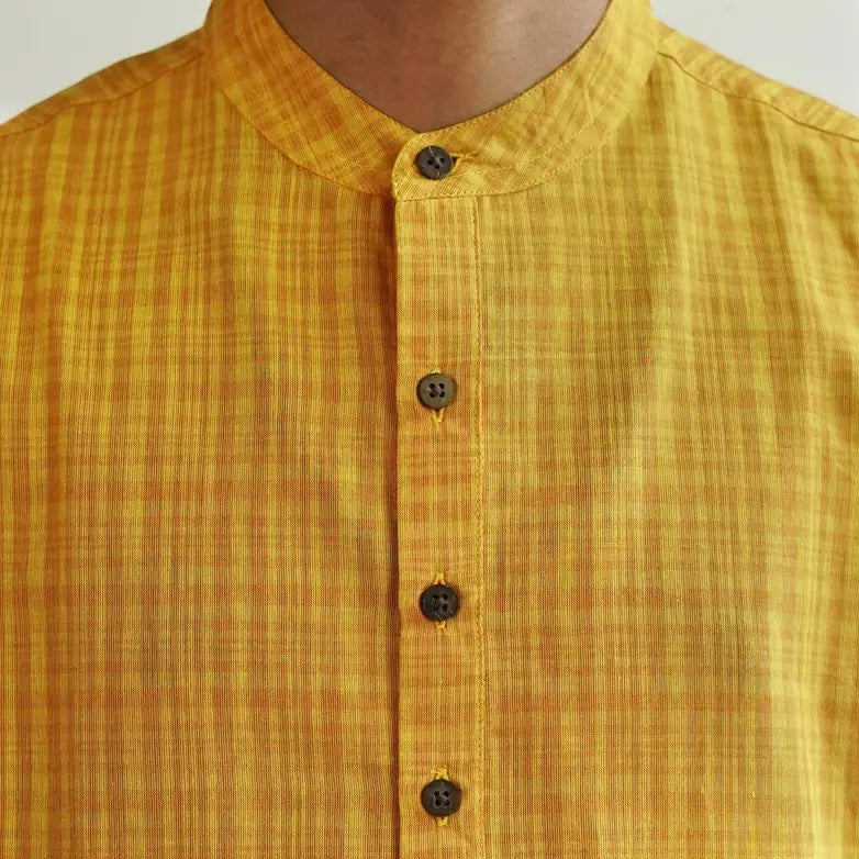 Mustard yellow half sleeve checked short kurta