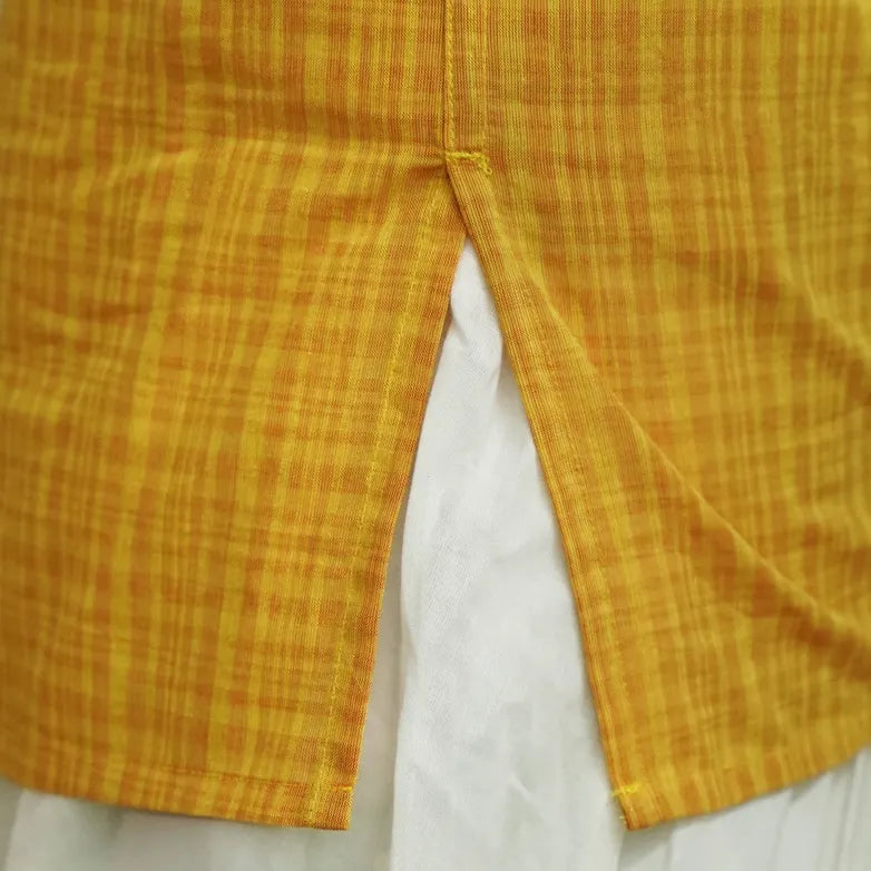 Mustard yellow half sleeve checked short kurta
