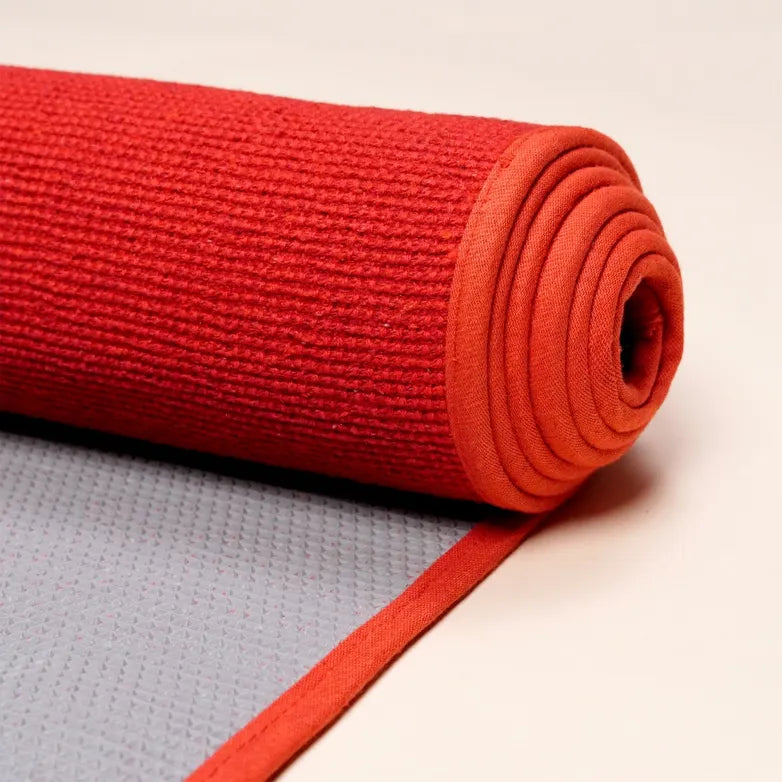 Cotton Rug Yoga Mat Back Rubberized - Red